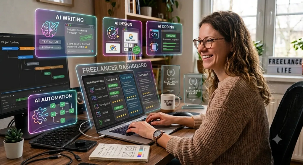 Freelancer using AI for productivity and growth