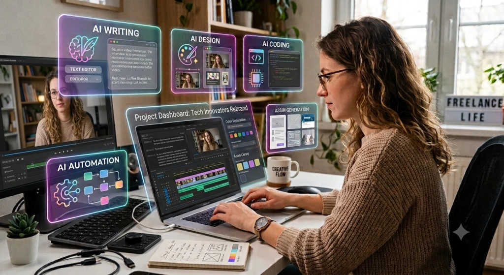 Freelancer editing video with AI