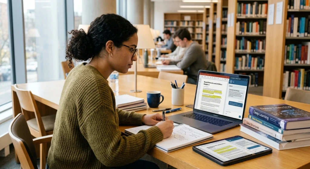 Student using NotebookLM to study notes and PDF documents