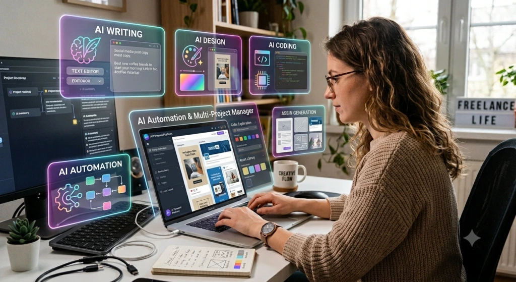 Freelancer creating designs with AI