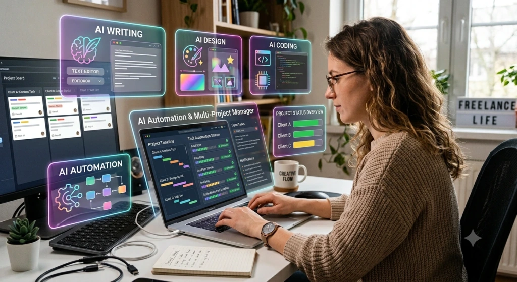 Freelancer using AI tools to save time