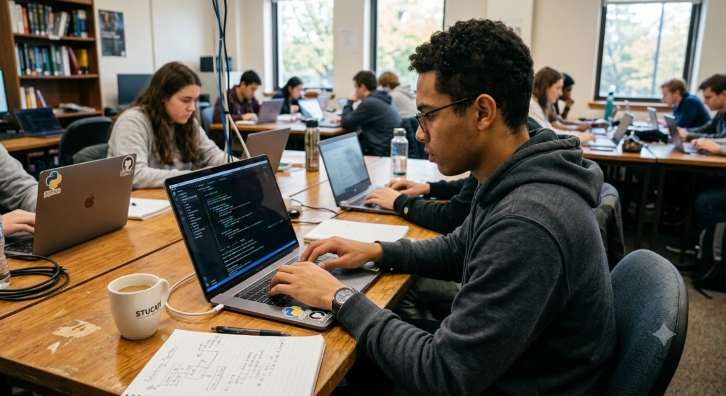Student using GitHub Copilot for coding and programming