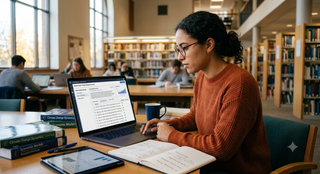 Student using Perplexity AI for research with reliable sources
