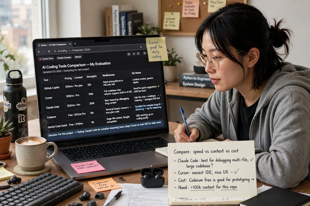 Developer comparing coding tools