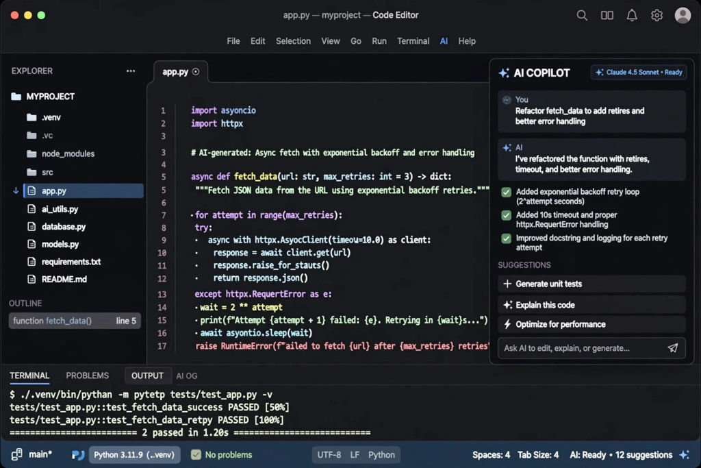 AI-powered code editor for developers