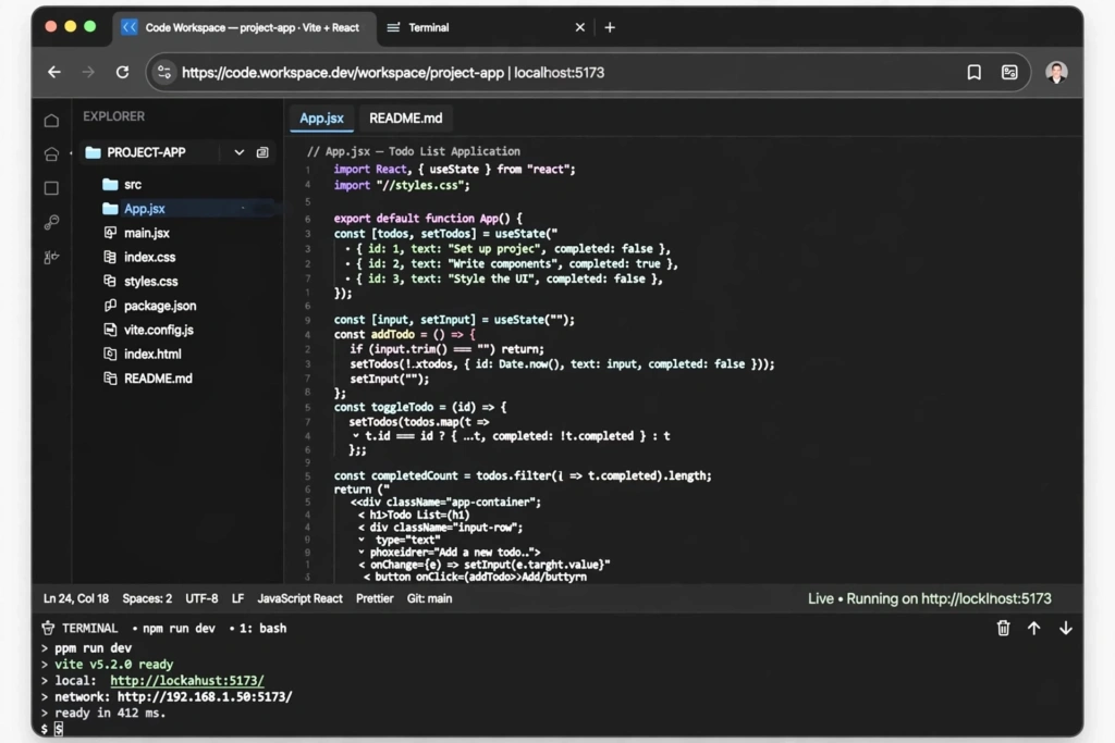 Browser-based coding workspace