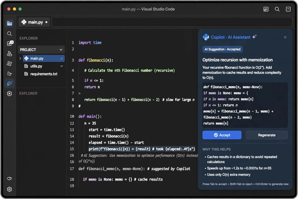 AI code suggestions in a code editor