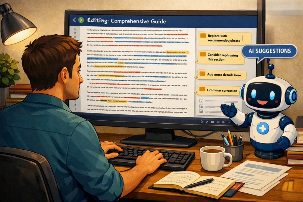 Writer using AI assistance for long form content