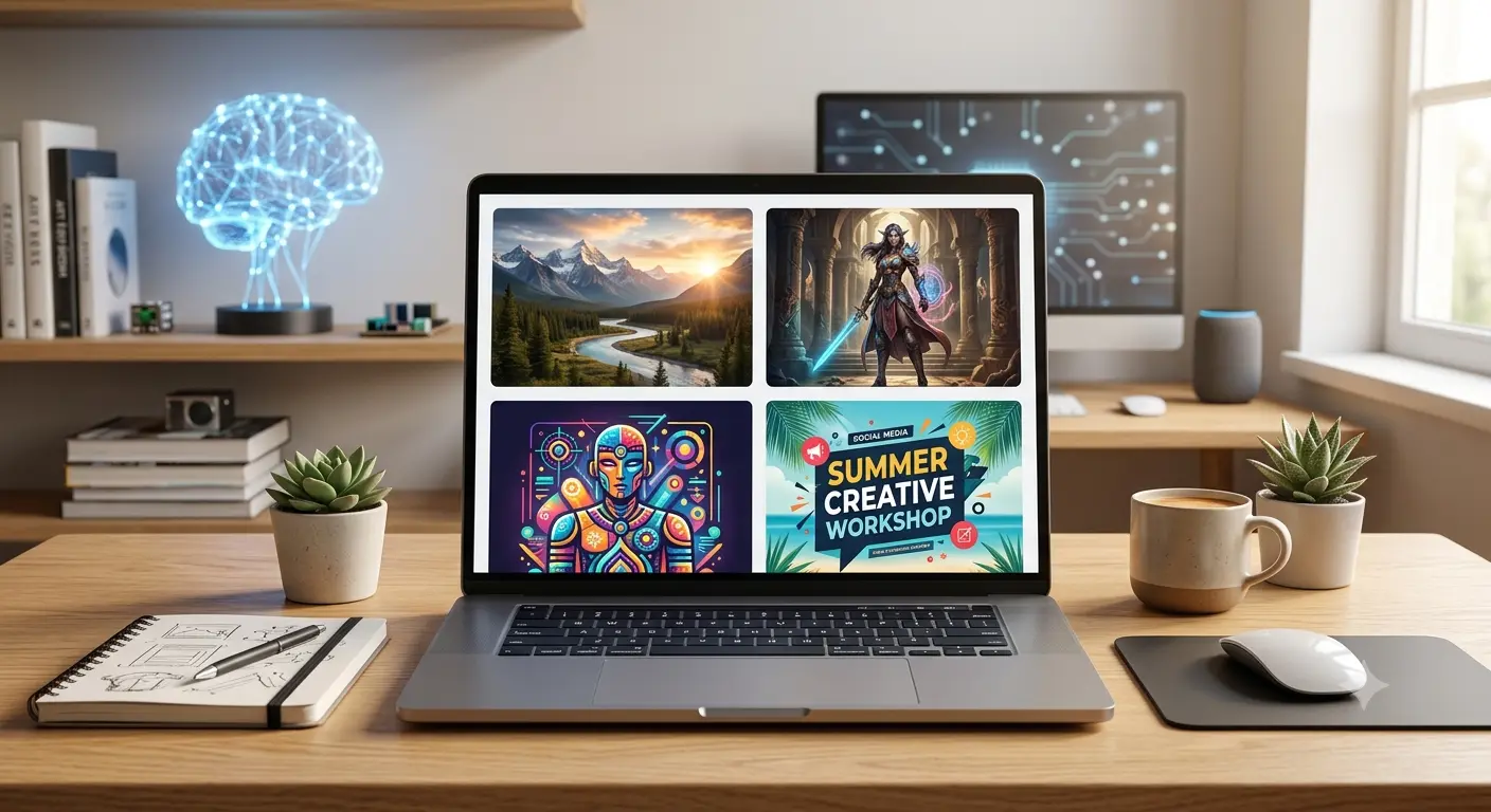 Laptop displaying a collection of digital artwork