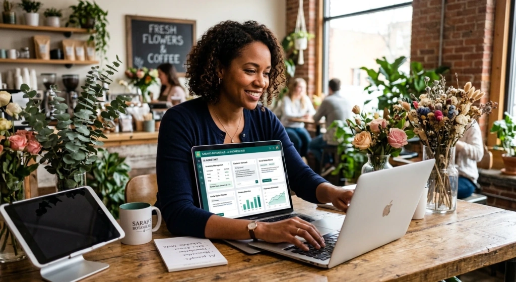Business owner working on a laptop
