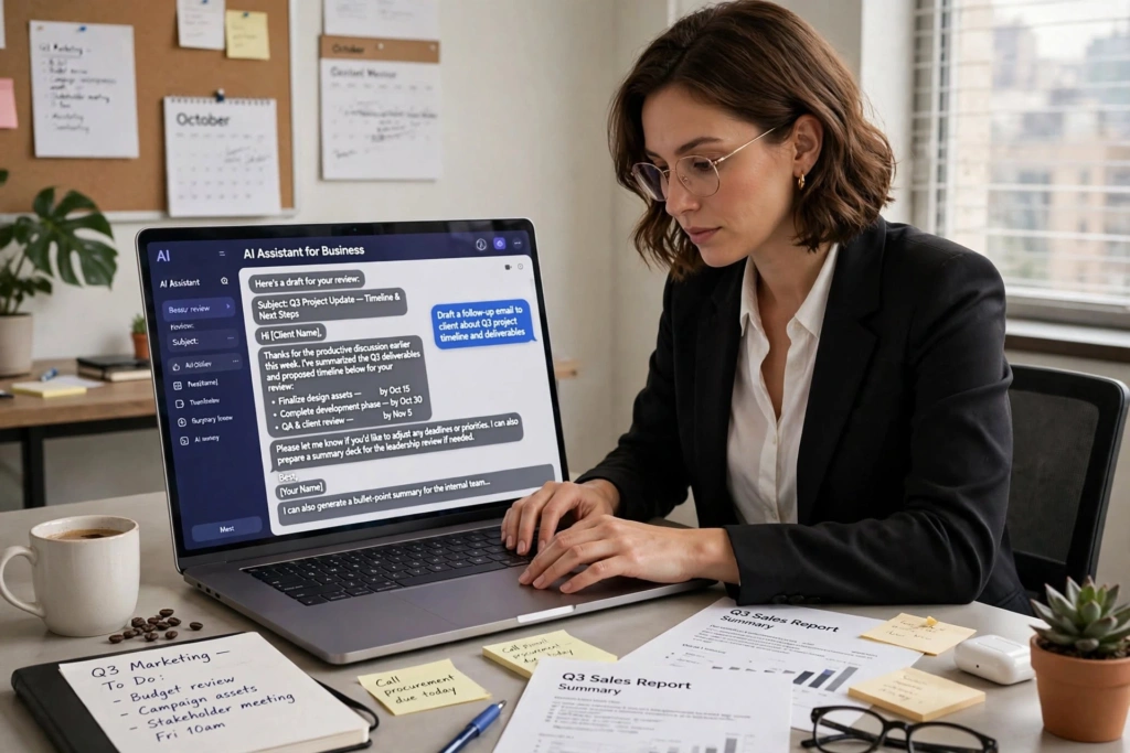 AI assistant helping startup business tasks