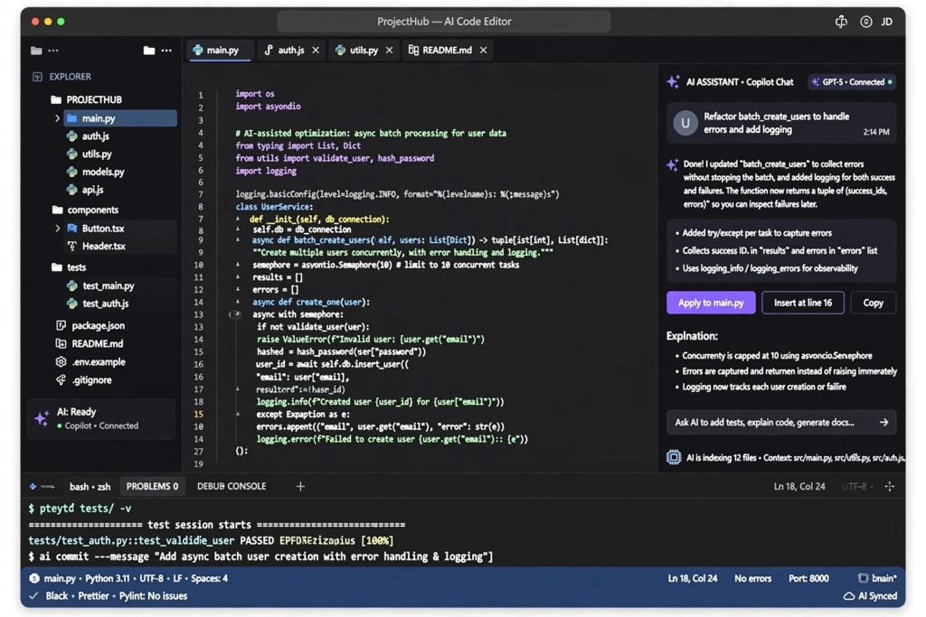 AI powered code editor for software development