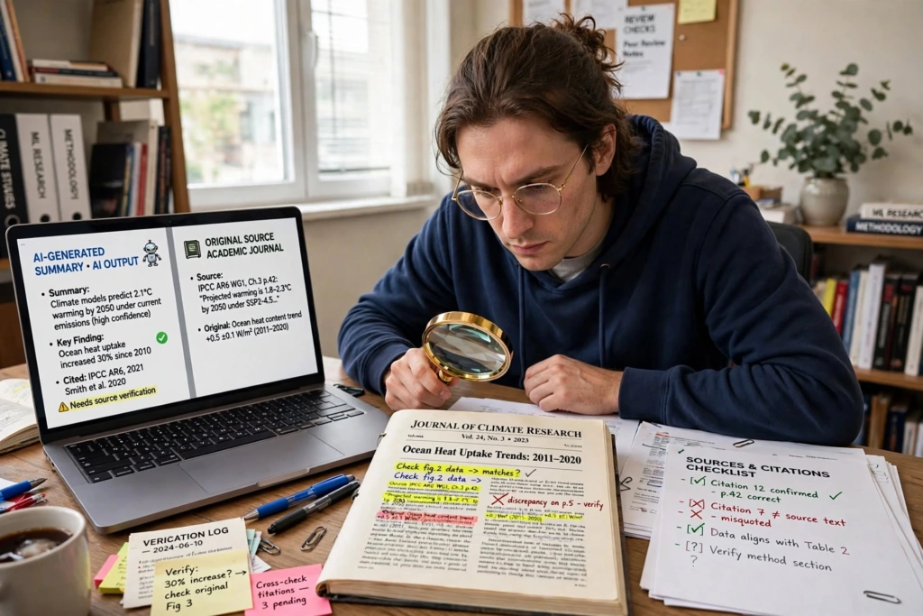 Researcher verifying AI generated research information