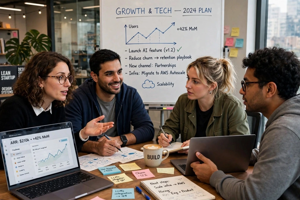 Startup team planning business growth
